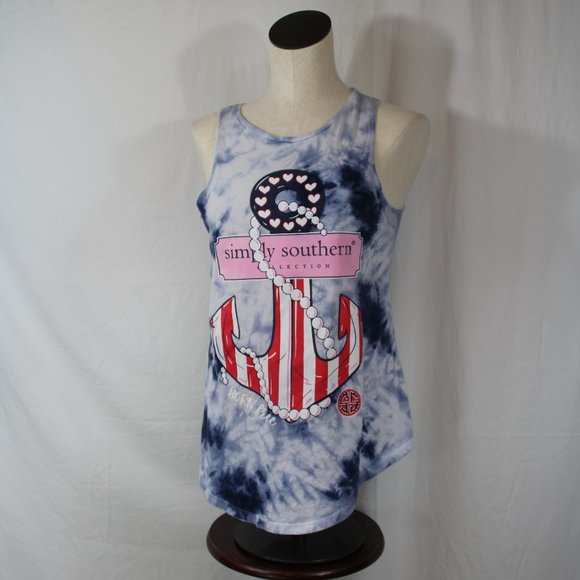 Simply Southern Born Free Anchor Tank Top Size M Red White Blue USA - Picture 1 of 9